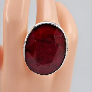 Chunky Red Ruby 925 Sterling Silver Ring • Brutalist • Oval • Statement • Size 7